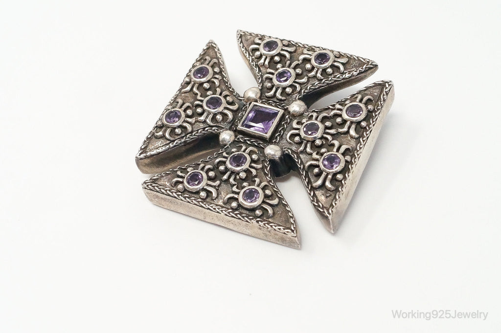 Large Vintage Designer Barse 2000 Amethyst Cross Sterling Silver Pendant | Jewelry > Necklaces > Pendants | Wiccan Center