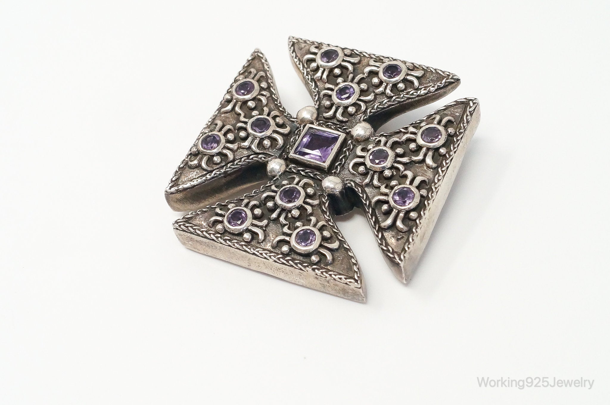 Large Vintage Designer Barse 2000 Amethyst Cross Sterling Silver Pendant | Jewelry > Necklaces > Pendants | Wiccan Center
