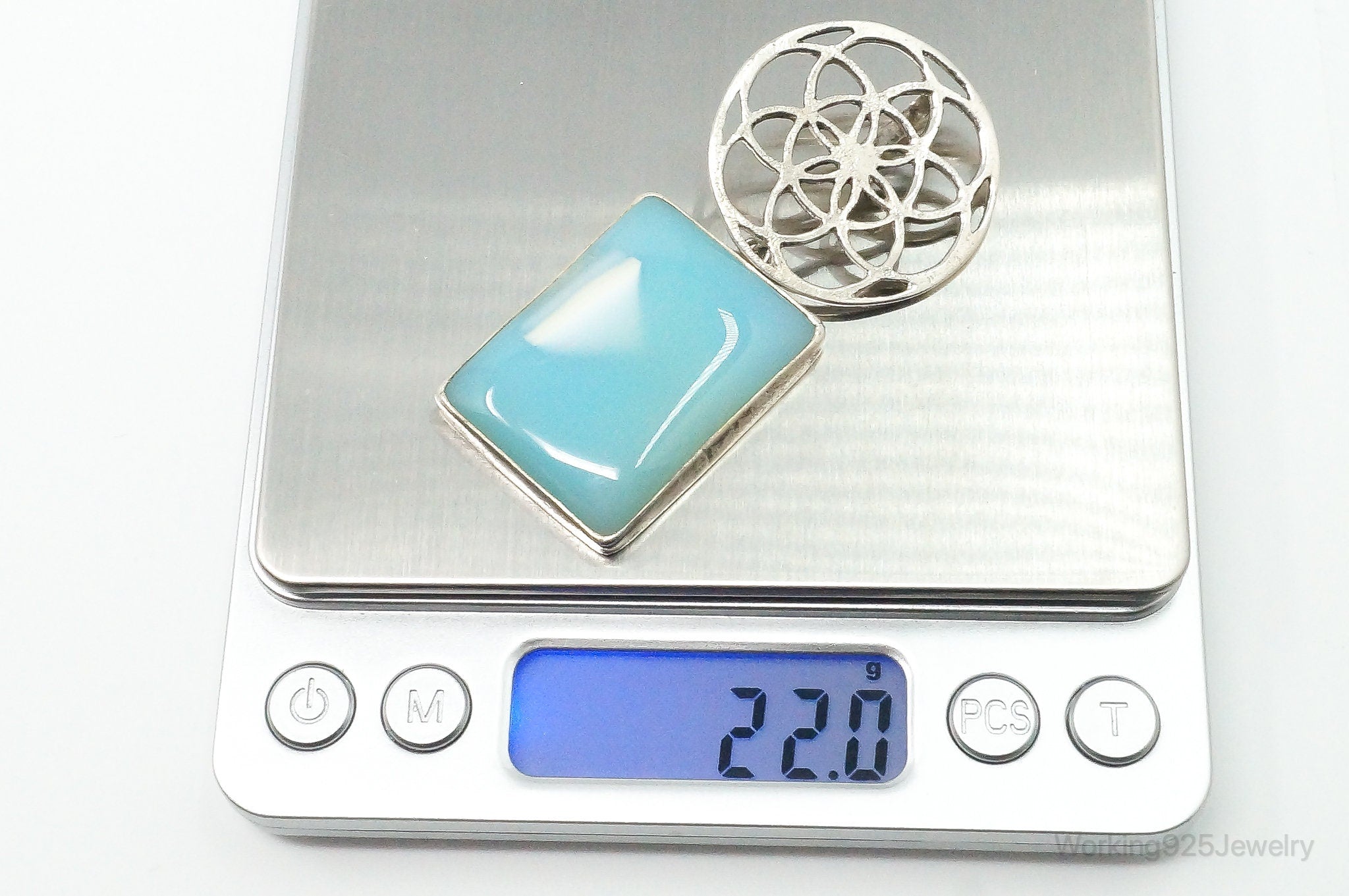 Vintage Large Blue Chalcedony Sterling Silver Necklace Pendant | Jewelry > Necklaces > Pendants | Wiccan Center