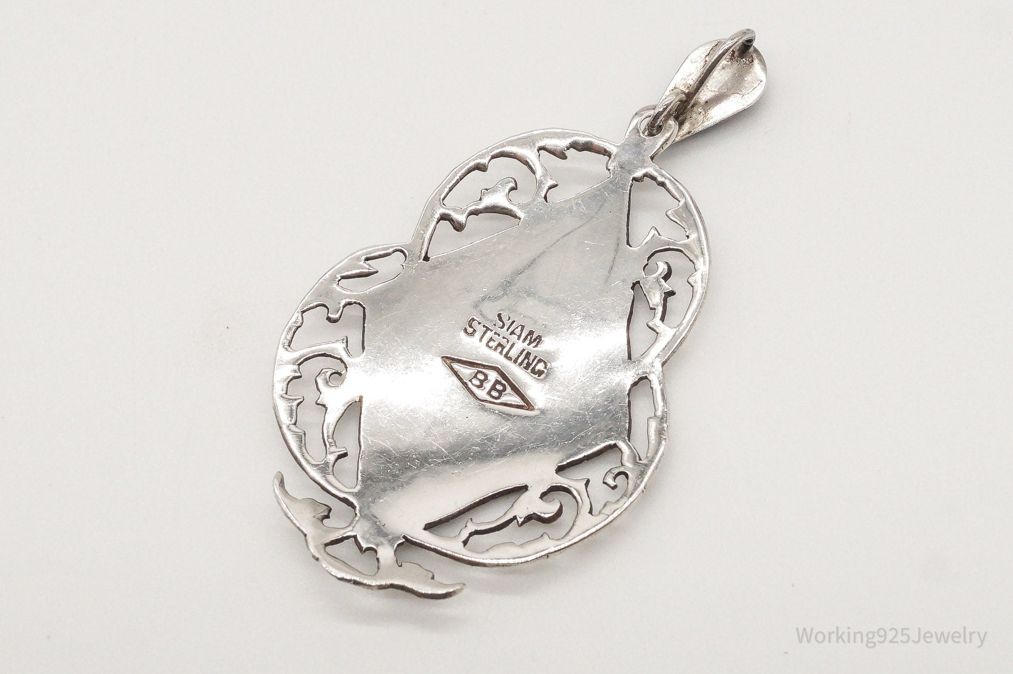 Large Vintage Siam Black Enamel Goddess Dancer Sterling Silver Pendant | Jewelry > Necklaces > Pendants | Wiccan Center
