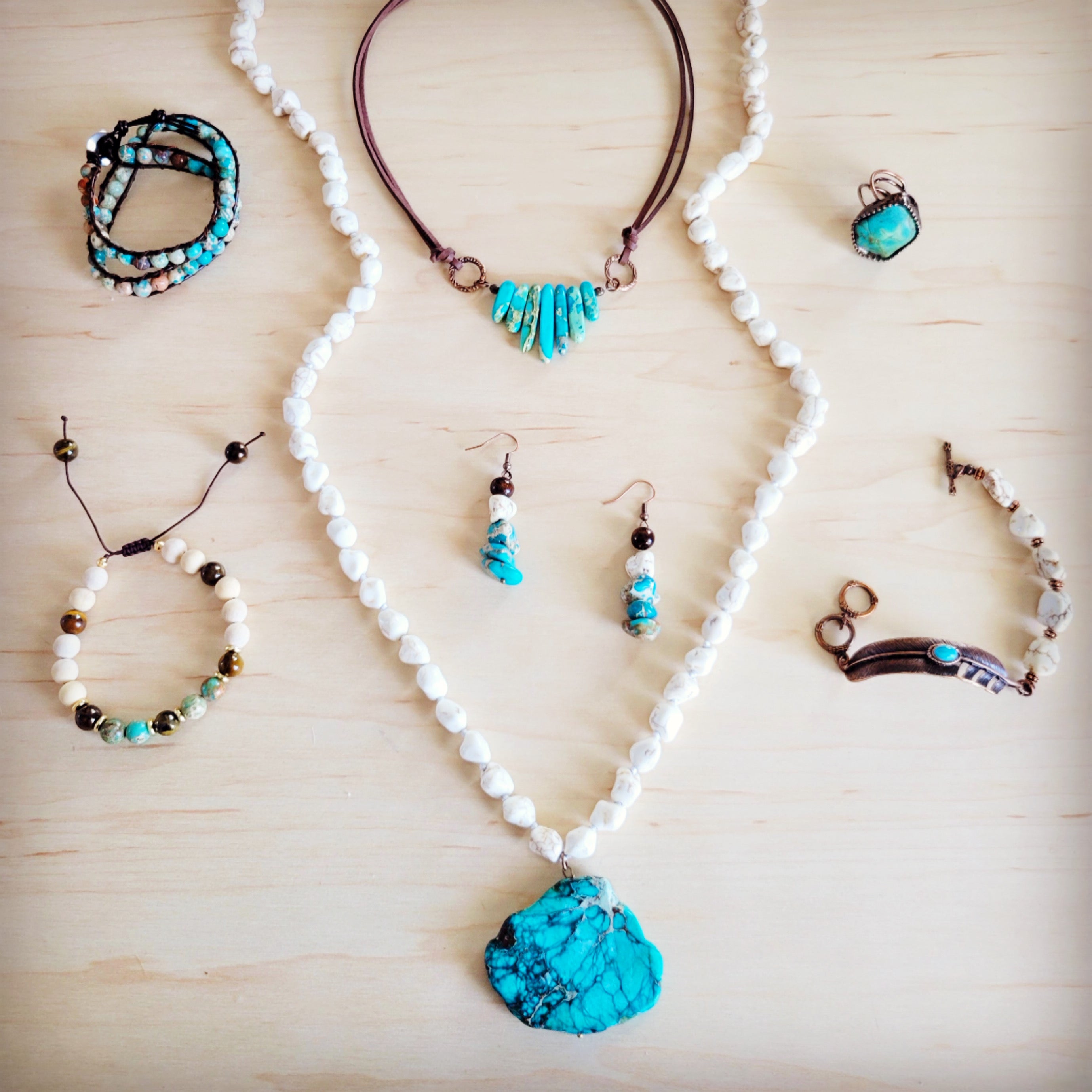 Genuine Regalite Wood and Turquoise Drop Earrings 200bd | Earrings | Wiccan Center