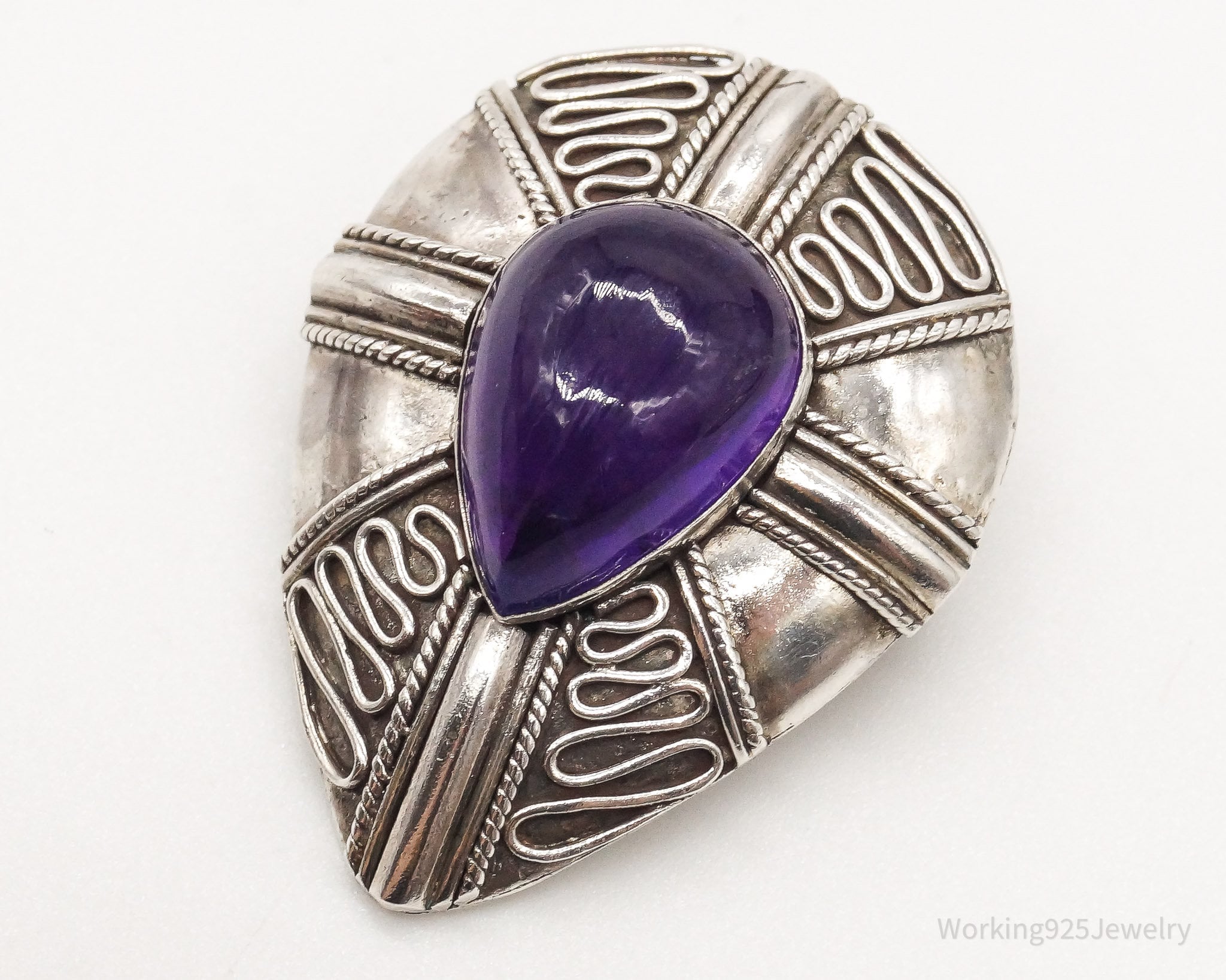 Vintage Amethyst Bali Sterling Silver Brooch Pin Pendant | Jewelry > Necklaces > Pendants | Wiccan Center