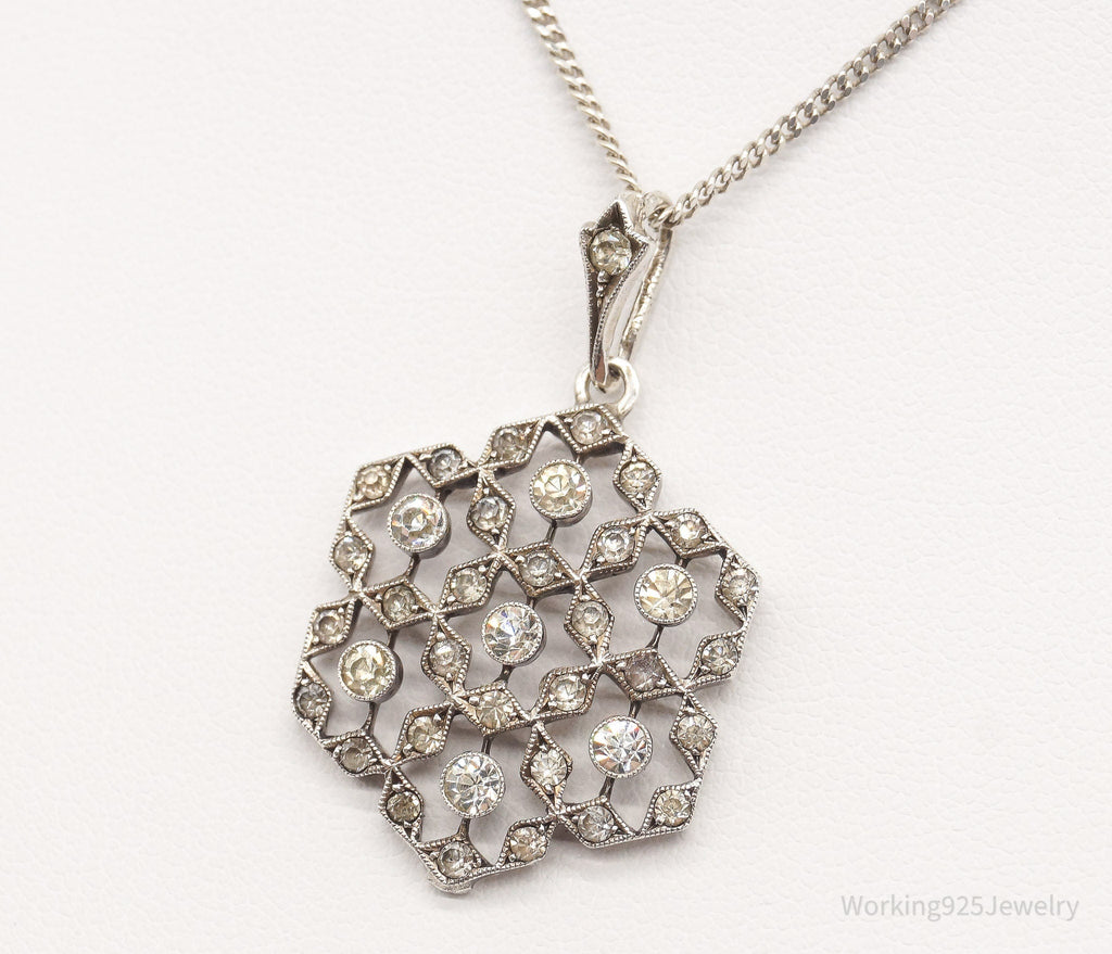 Antique Vintage Faux Diamonds Snowflake Sterling Silver Necklace | Jewelry > Necklaces > Pendants | Wiccan Center