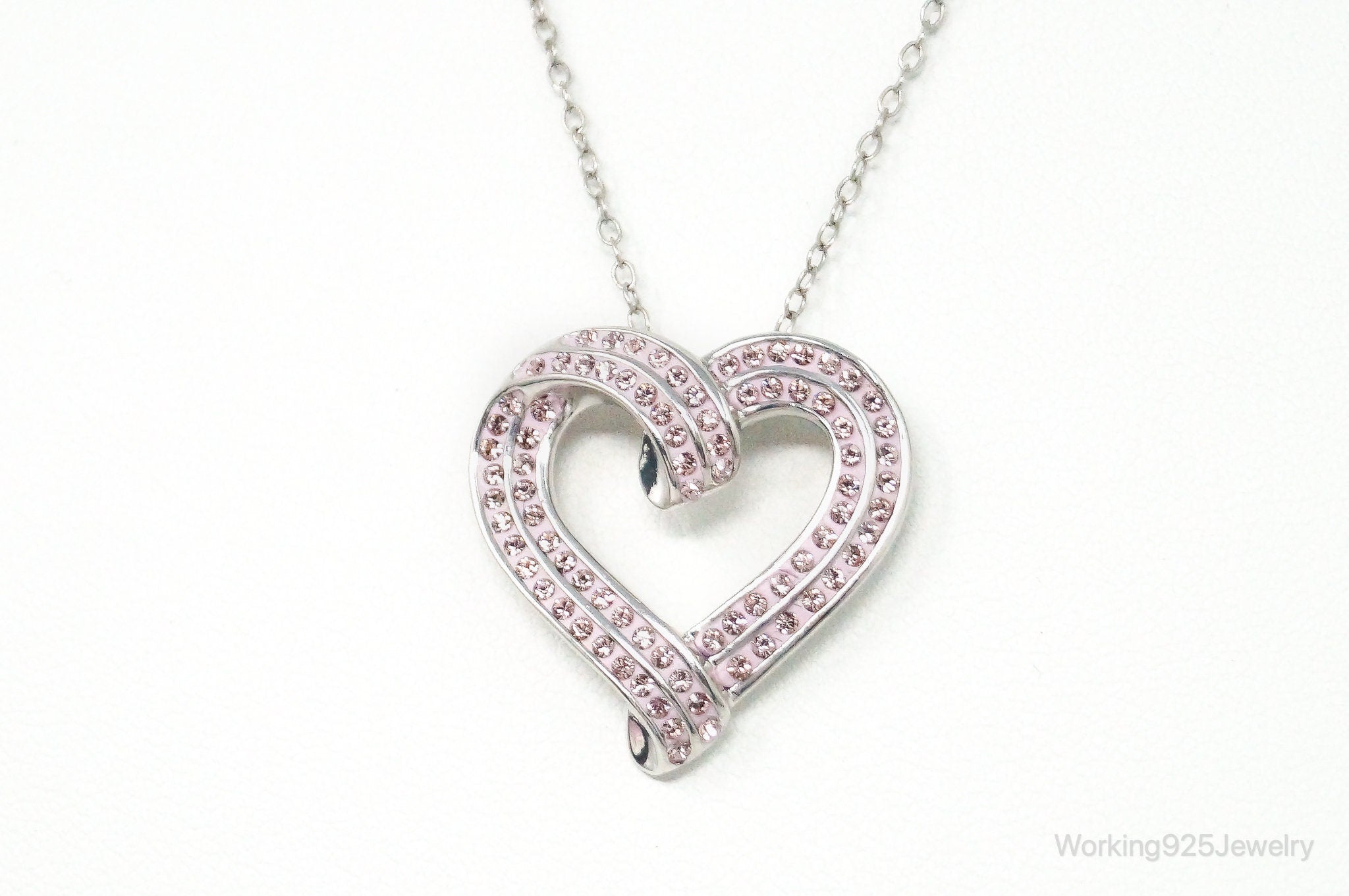Vintage Designer RL Heart Pink Cubic Zirconia Sterling Silver Necklace | Jewelry > Necklaces > Pendants | Wiccan Center