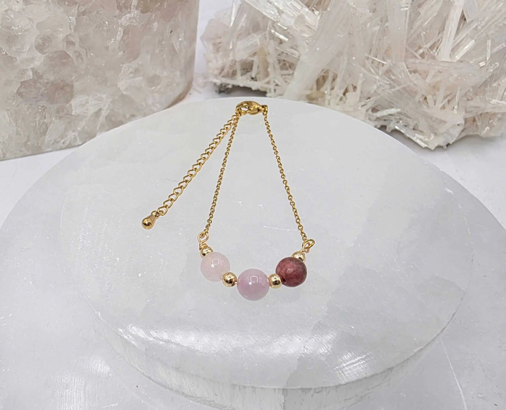 I AM ENOUGH -Kunzite, Rose Quartz, Rhodonite Gem Jewelry Set | Jewelry Set | Wiccan Center