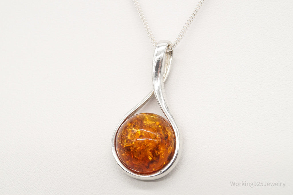 Vintage Large Amber Sterling Silver Adjustable Chain Necklace | Jewelry > Necklaces > Pendants | Wiccan Center