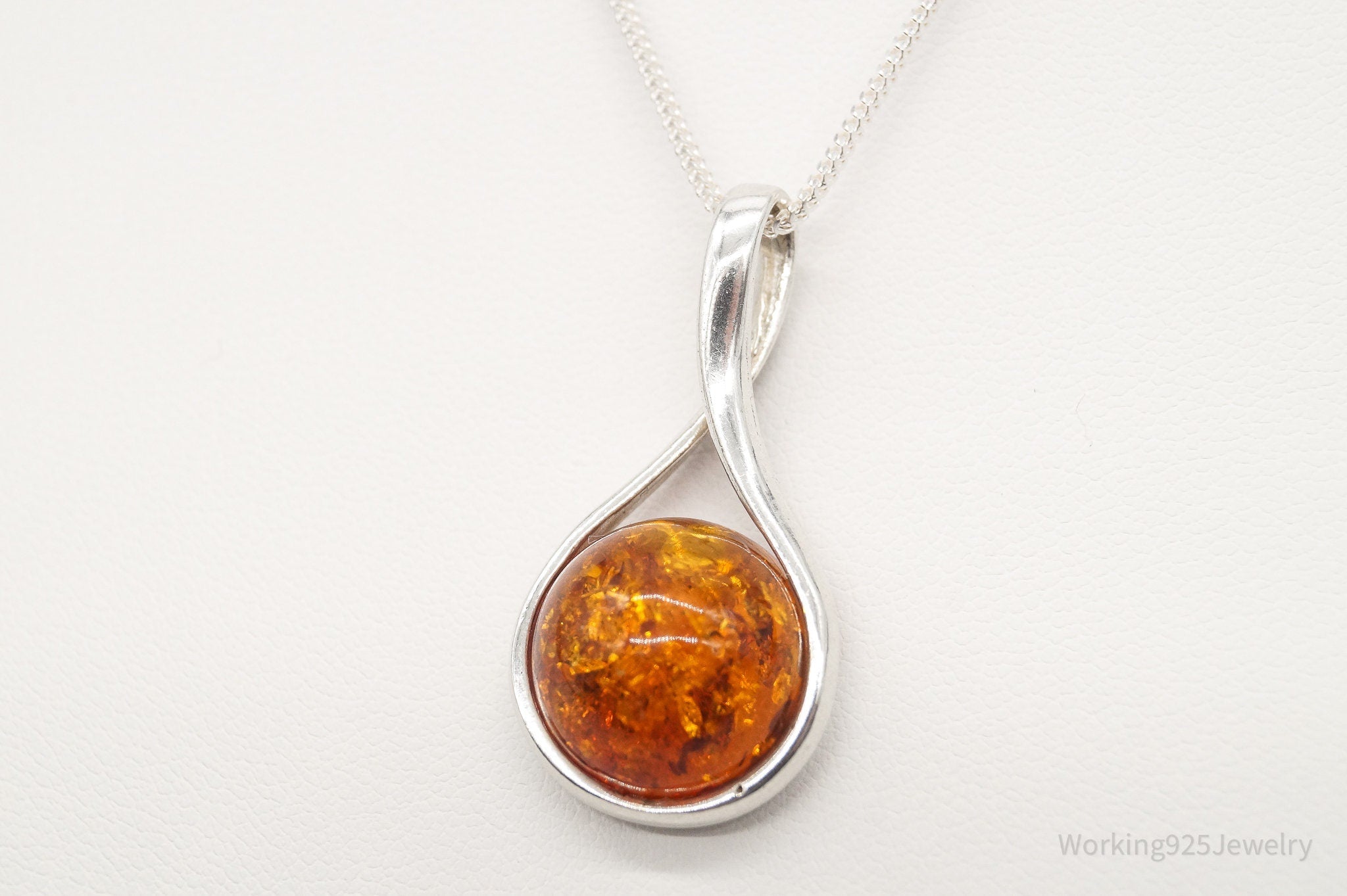 Vintage Large Amber Sterling Silver Adjustable Chain Necklace | Jewelry > Necklaces > Pendants | Wiccan Center