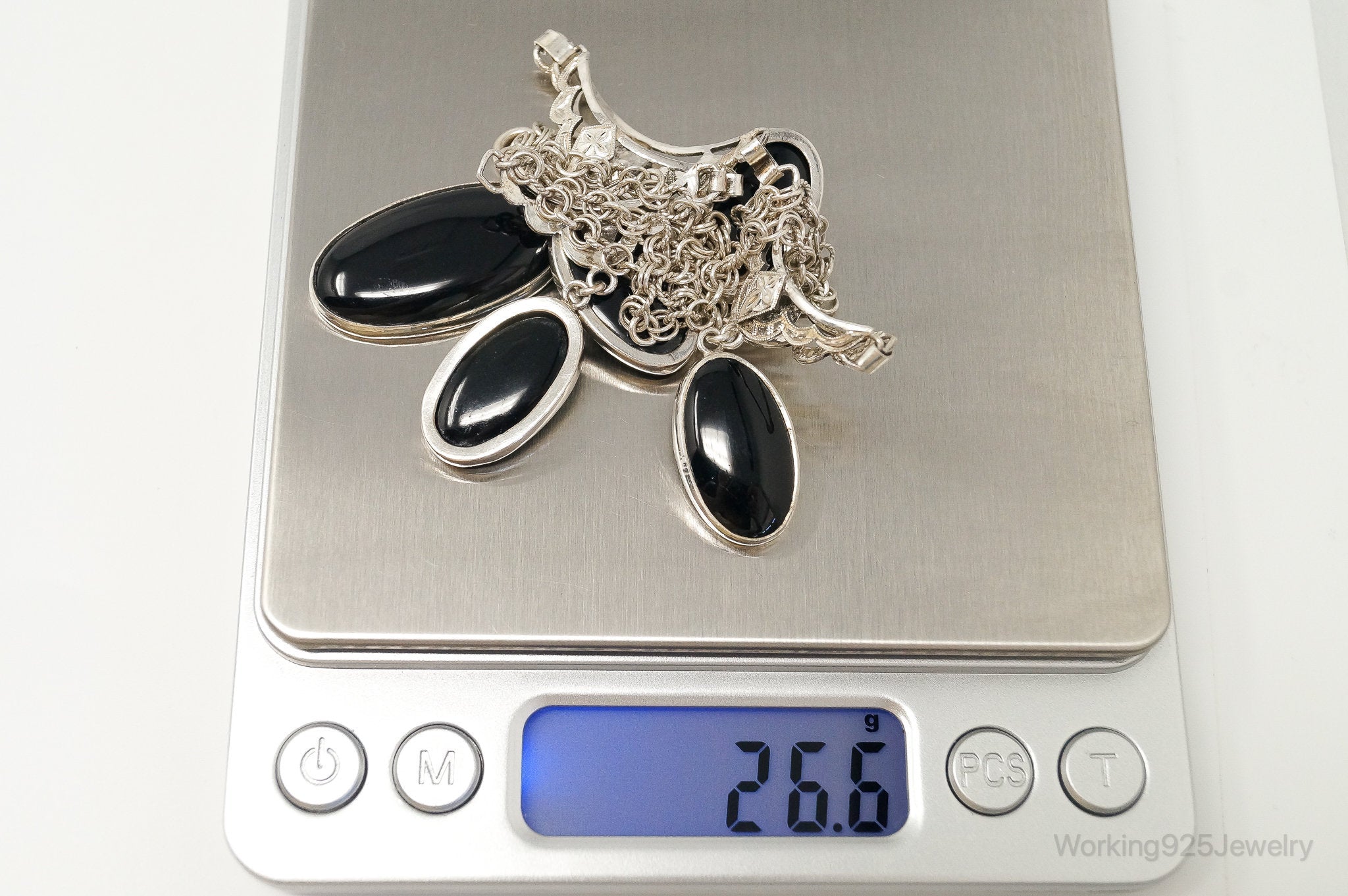 Antique Black Onyx Art Deco Silver Bib Necklace | Jewelry > Necklaces > Pendants | Wiccan Center