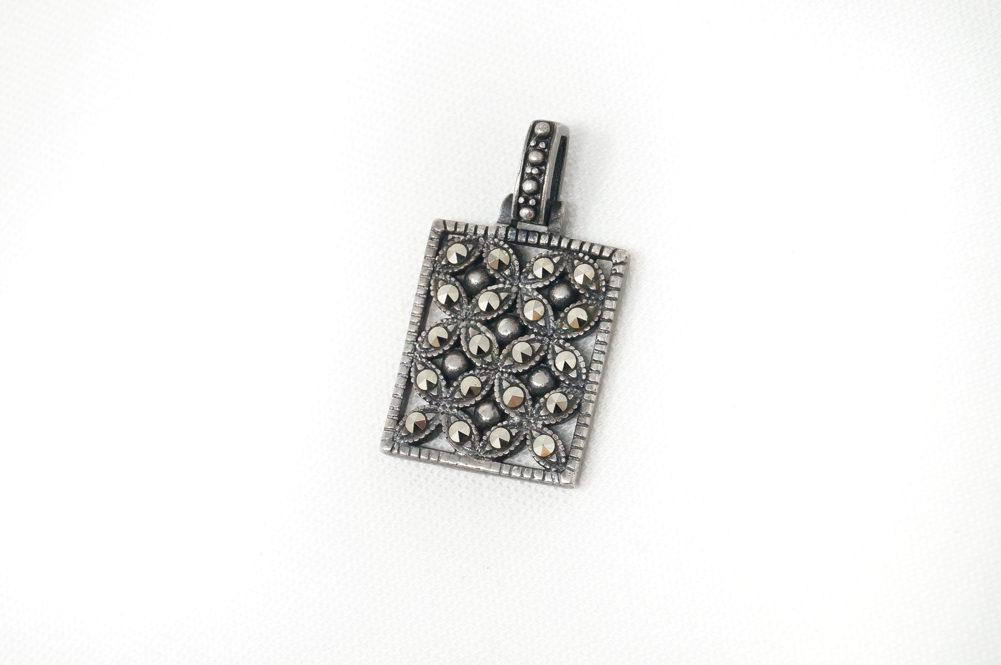 Vintage Designer BOMA Marcasite Sterling Silver Square Necklace Pendant | Jewelry > Necklaces > Pendants | Wiccan Center