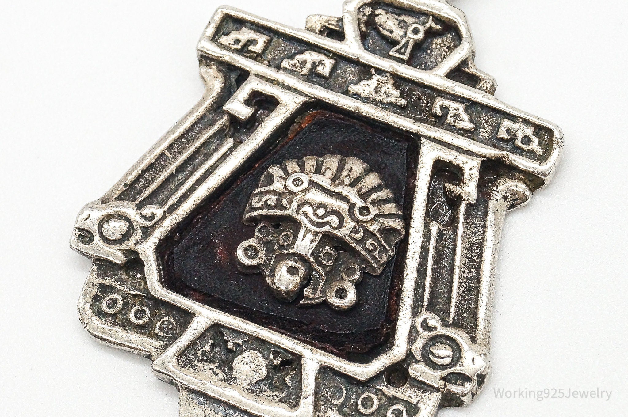 RARE Large Mexico Designer Aduna Aztec Leather Sterling Silver Pendant | Jewelry > Necklaces > Pendants | Wiccan Center
