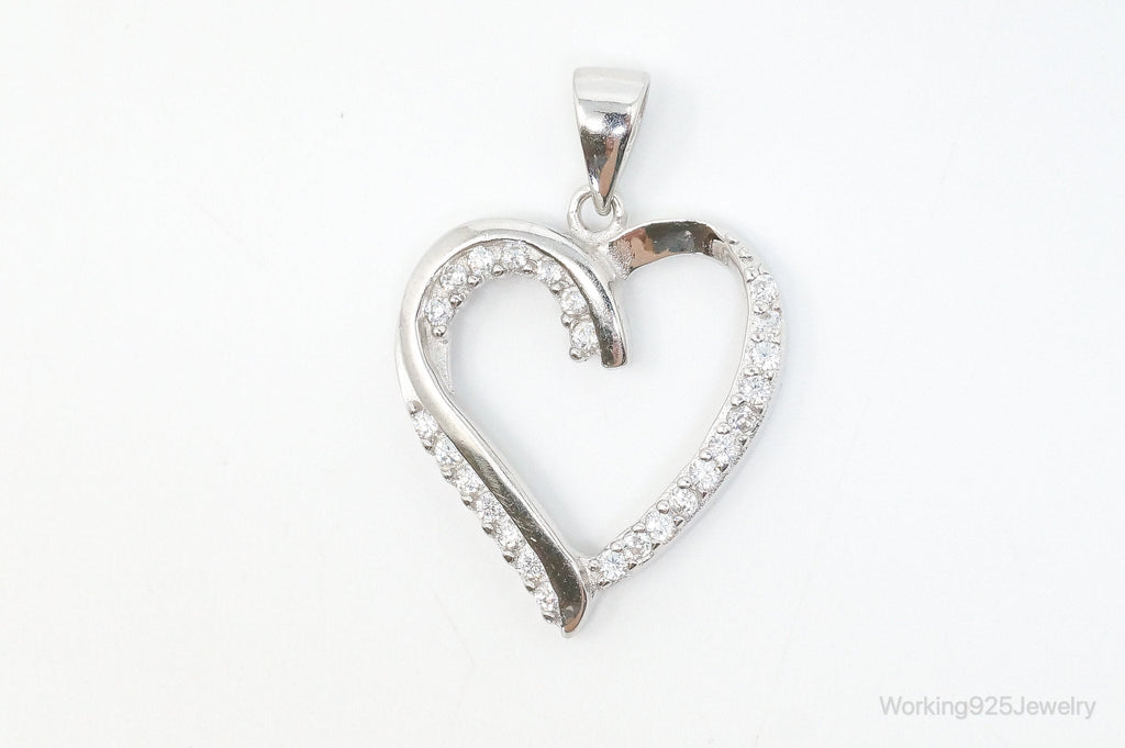 Vintage Open Heart Cubic Zirconia Accented Sterling Silver Pendant | Jewelry > Necklaces > Pendants | Wiccan Center