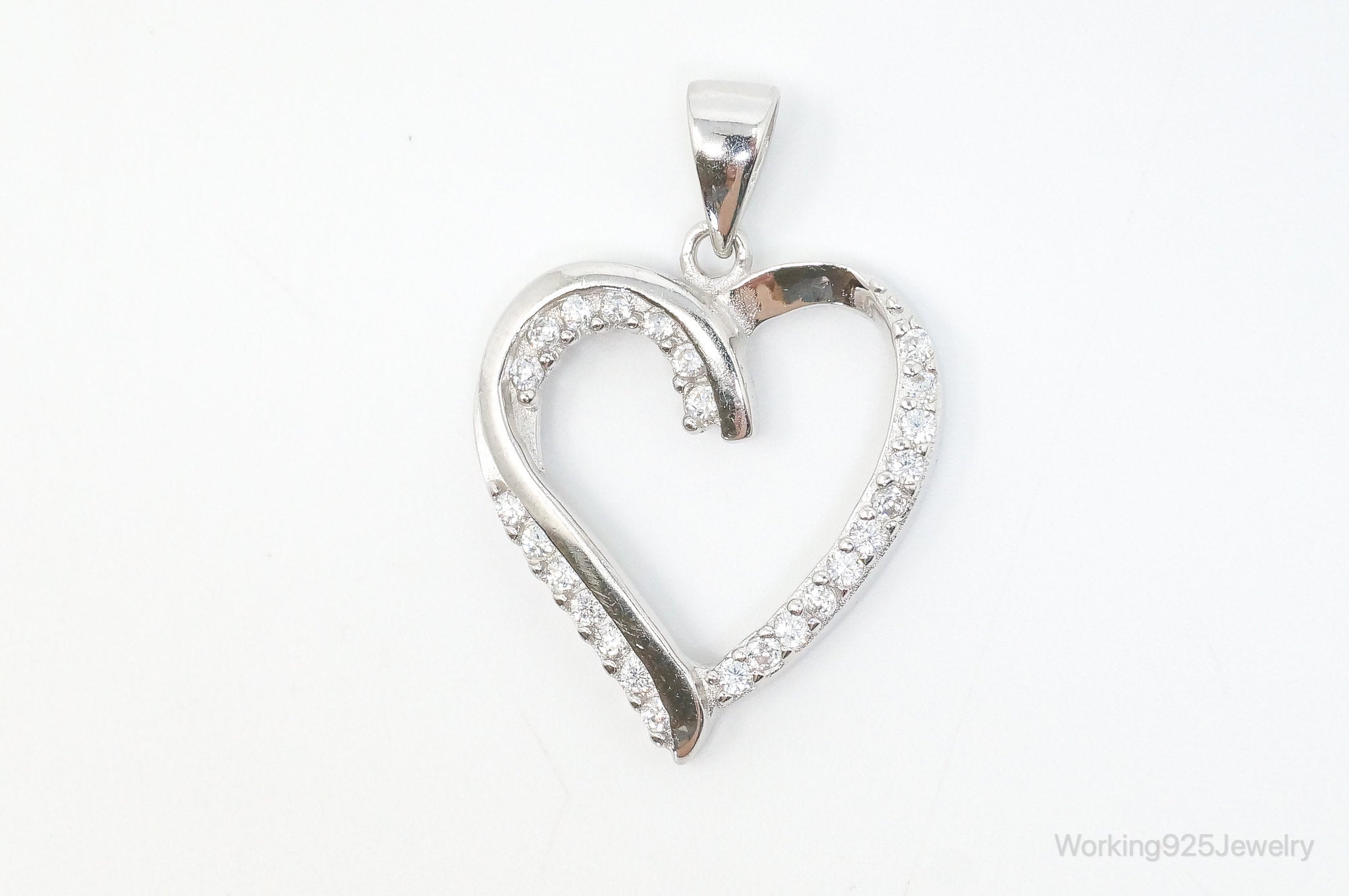 Vintage Open Heart Cubic Zirconia Accented Sterling Silver Pendant | Jewelry > Necklaces > Pendants | Wiccan Center