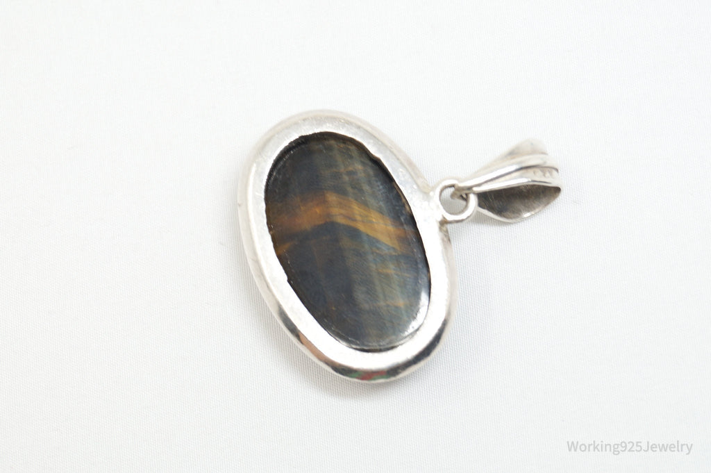 Vintage Southwestern Large Tigers Eye Sterling Silver Necklace Pendant | Jewelry > Necklaces > Pendants | Wiccan Center