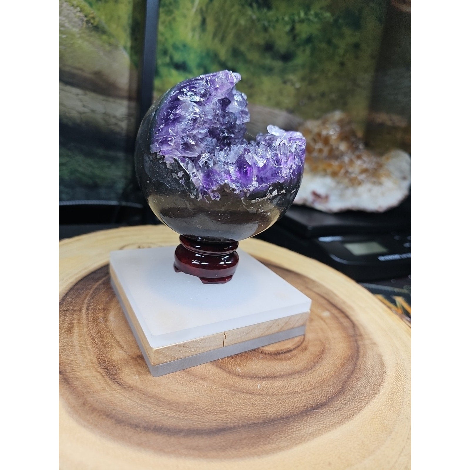 1.92LB Natural Purple Crystal Cave Quartz Open Crystal Ball Spiritual Healing | Geodes & Clusters | Wiccan Center