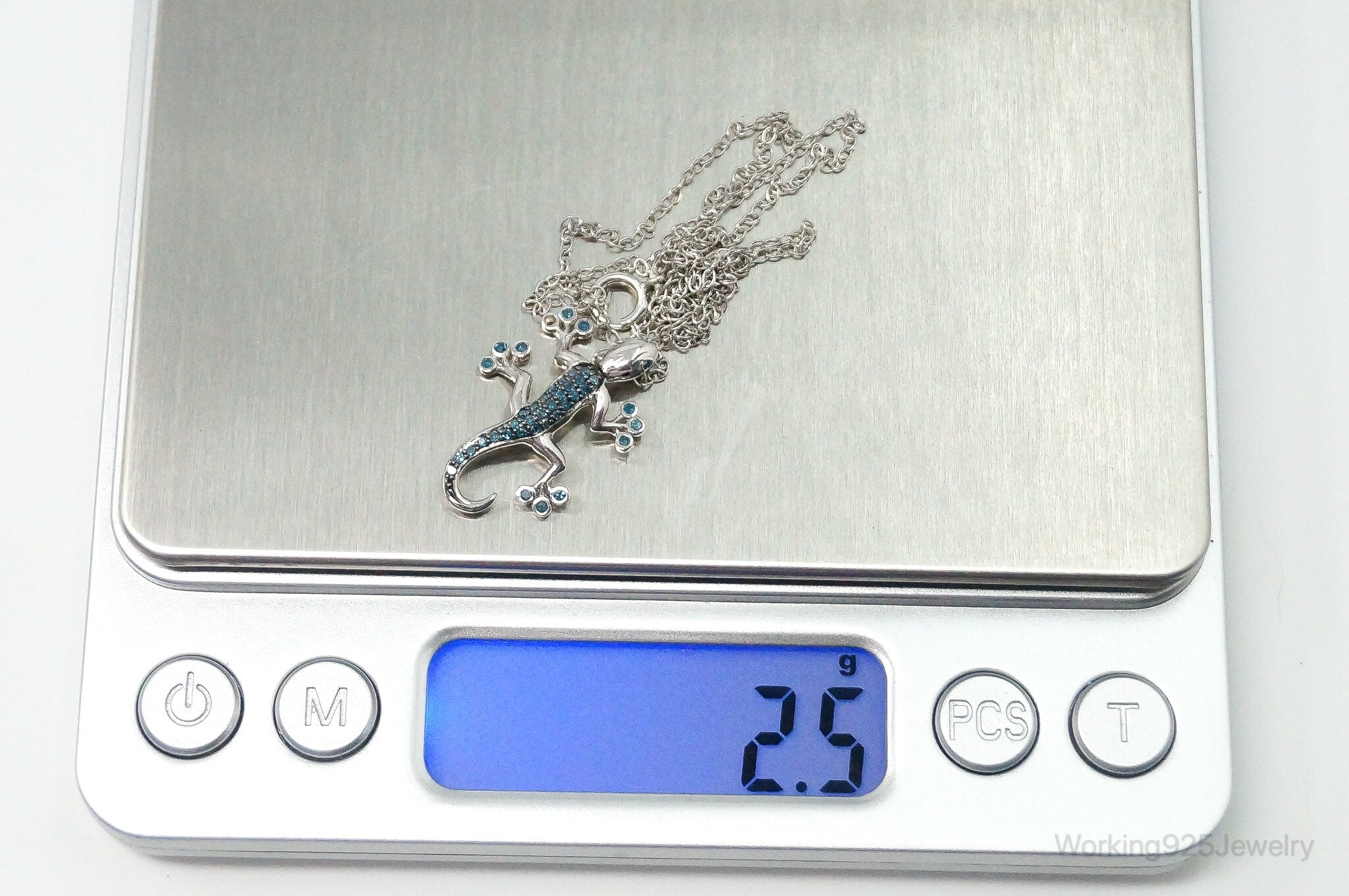 Blue Diamonds Gecko Sterling Silver Necklace | Jewelry > Necklaces > Pendants | Wiccan Center