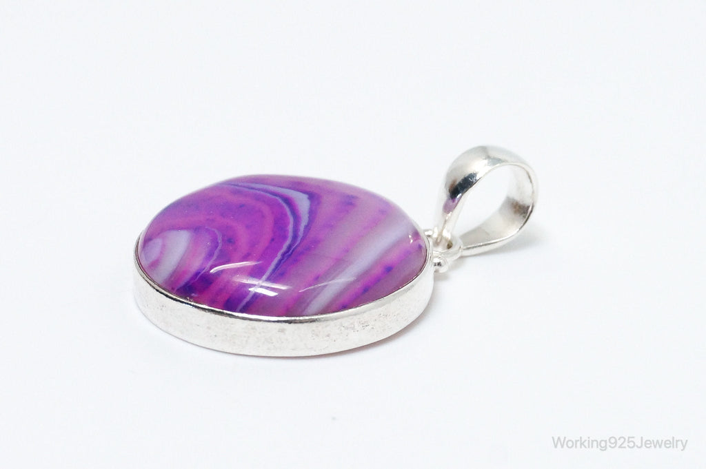 Vintage Designer TGGC Large Pink Agate Sterling Silver Necklace Pendant | Jewelry > Necklaces > Pendants | Wiccan Center