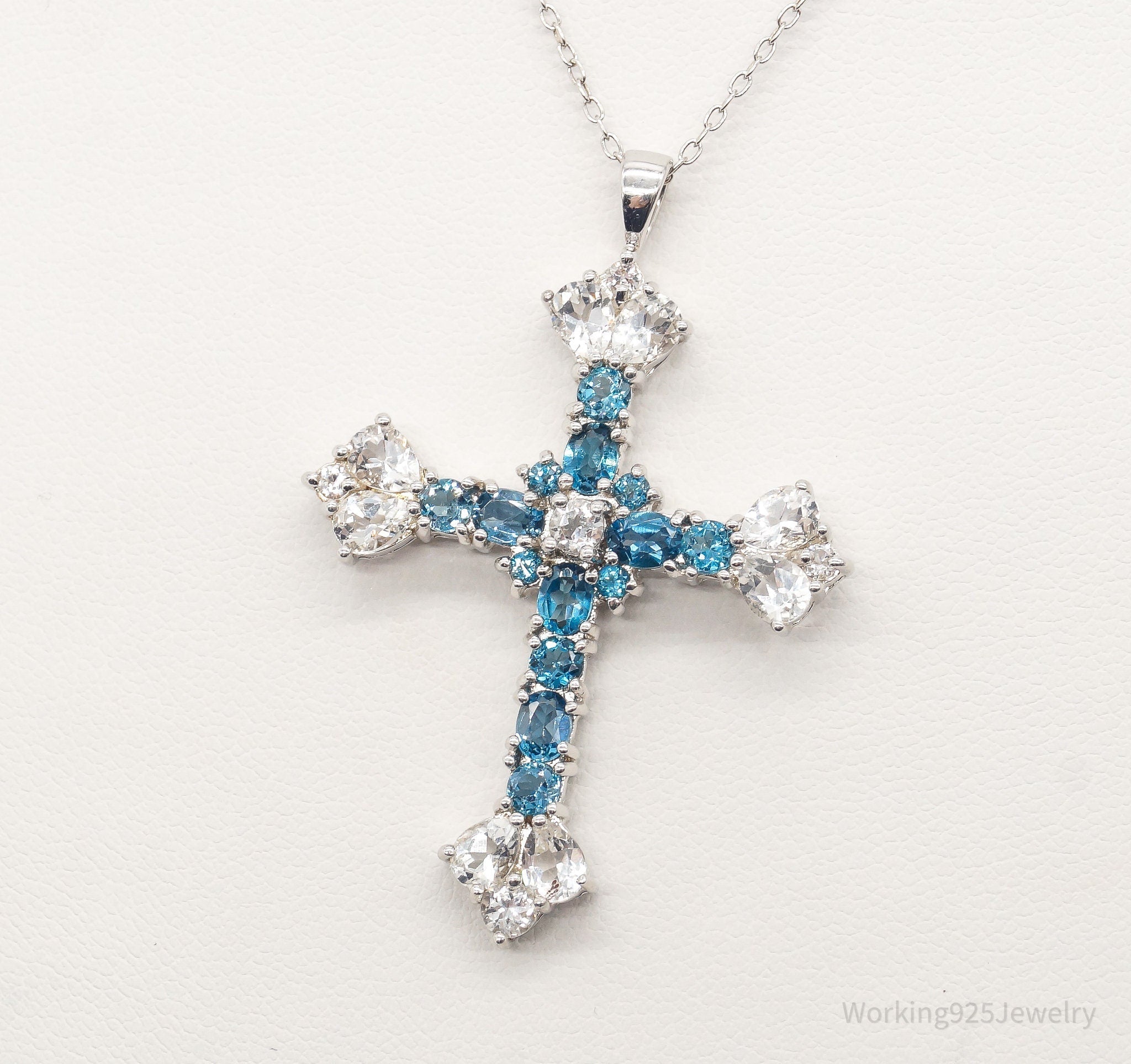 Vintage Blue Topaz Cubic Zirconia Cross Sterling Silver Necklace | Jewelry > Necklaces > Pendants | Wiccan Center