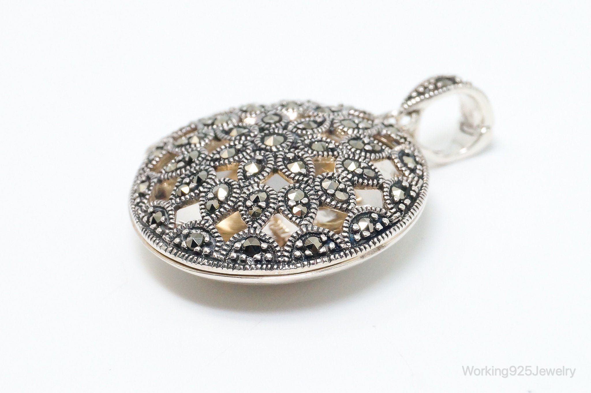 Vintage Marcasite Art Deco Cut Out Locket Sterling Silver Pendant | Jewelry > Necklaces > Pendants | Wiccan Center