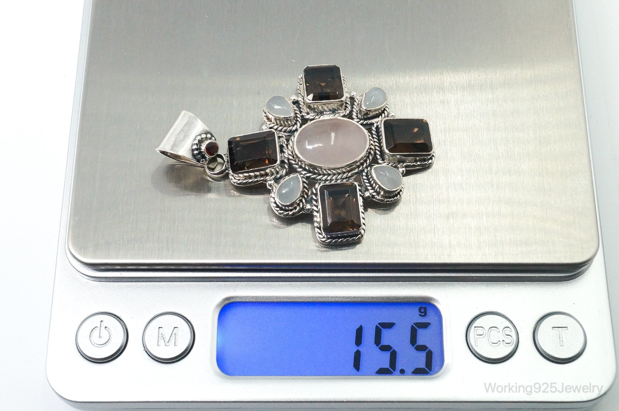 Vintage Smoky Topaz Rose Quartz Southwestern Cross Sterling Silver Pendant | Jewelry > Necklaces > Pendants | Wiccan Center