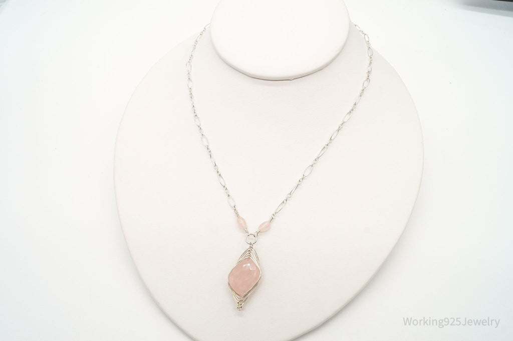 Vintage Large Rose Quartz Filigree Silver Necklace | Jewelry > Necklaces > Pendants | Wiccan Center