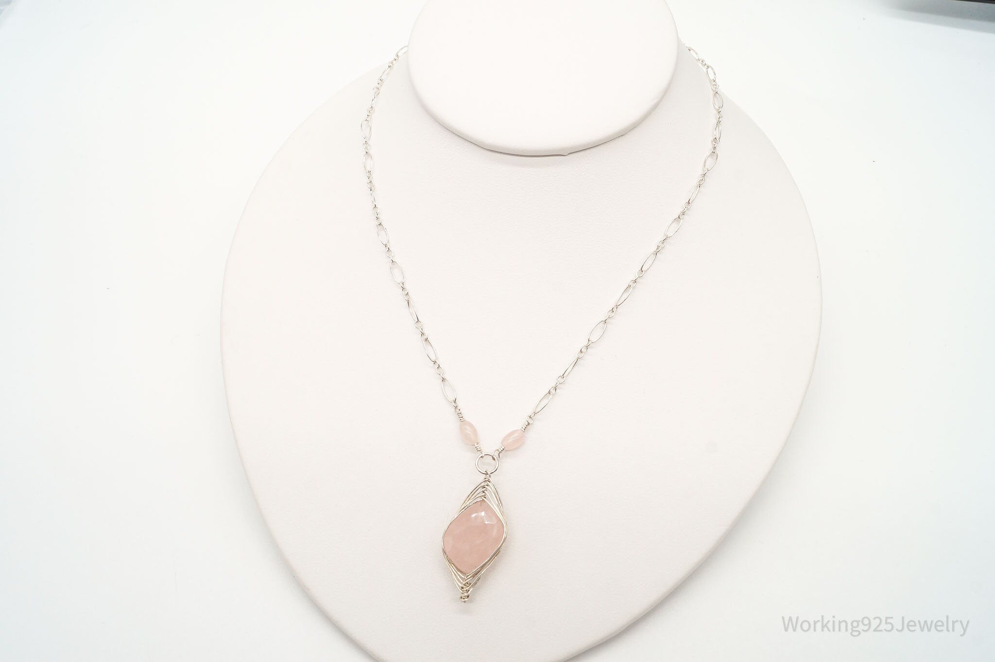 Vintage Large Rose Quartz Filigree Silver Necklace | Jewelry > Necklaces > Pendants | Wiccan Center