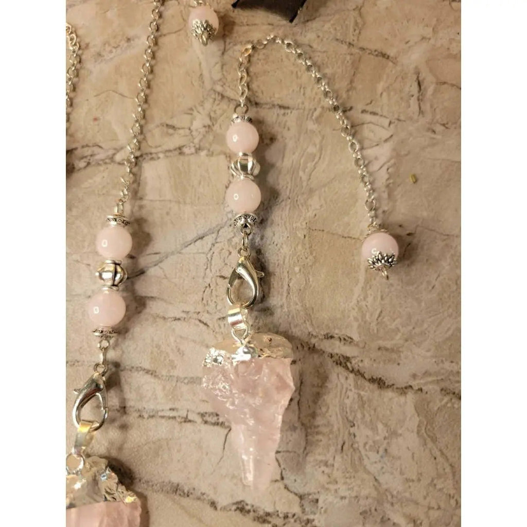 Natural Raw Rose Quartz, Amethyst Quartz Dowsing Pendulum | | Wiccan Center