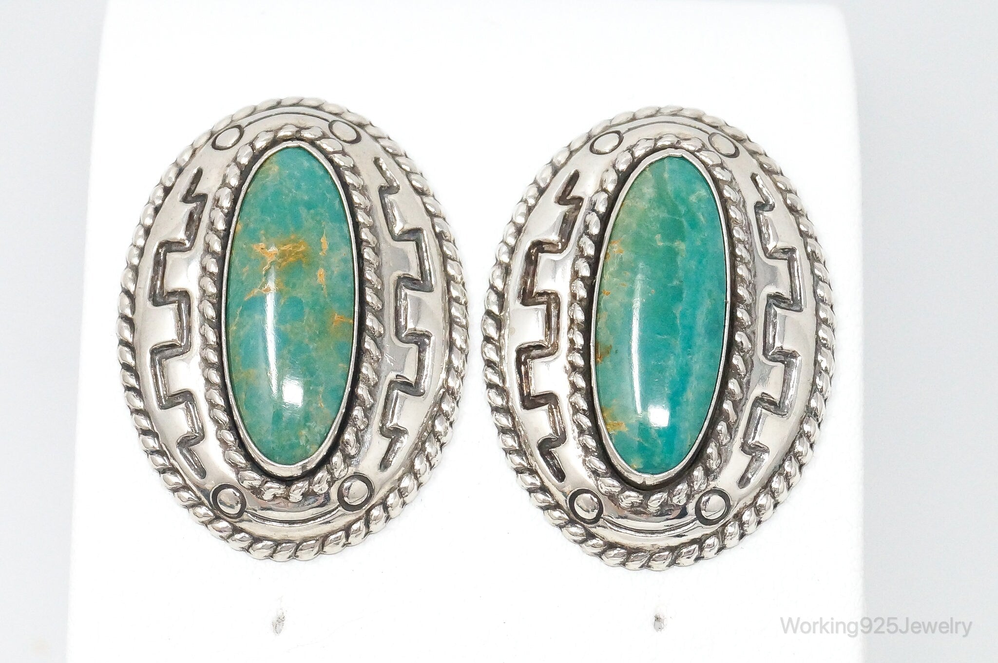 Large Western Designer Carolyn Pollack Relios Turquoise Sterling Silver Earrings | Jewelry > Earrings | Wiccan Center