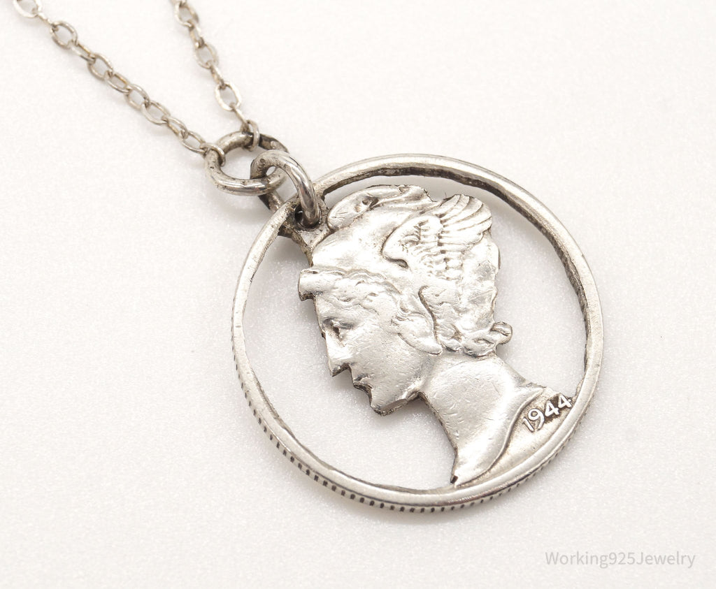Vintage 1944 Mercury Dime Coin Cut Out Pendant - Sterling Silver Chain Necklace | Jewelry > Necklaces > Pendants | Wiccan Center