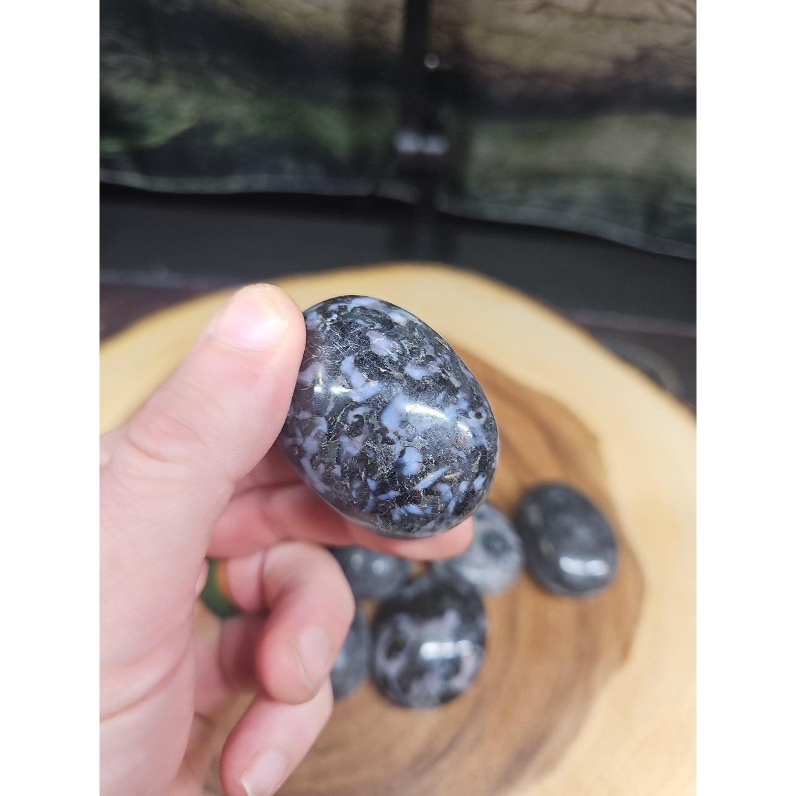 5Pcs Natural Polychrome Merlinite Gabbro Crystal Palm Stone | Palm Stones & Tumbled Crystals | Wiccan Center