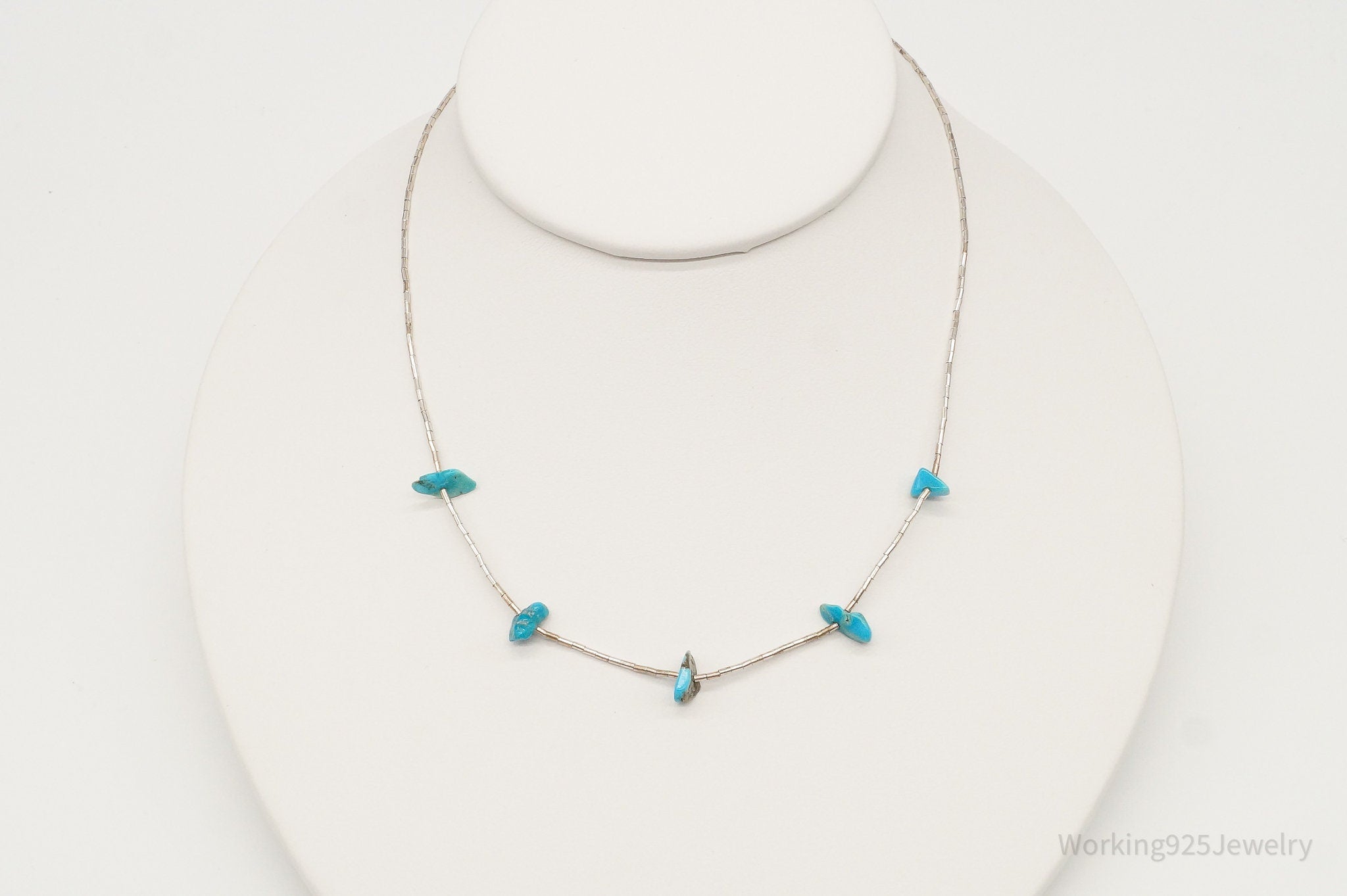 Vintage Native American Unsigned Turquoise Silver Bead Necklace | Jewelry > Necklaces > Pendants | Wiccan Center