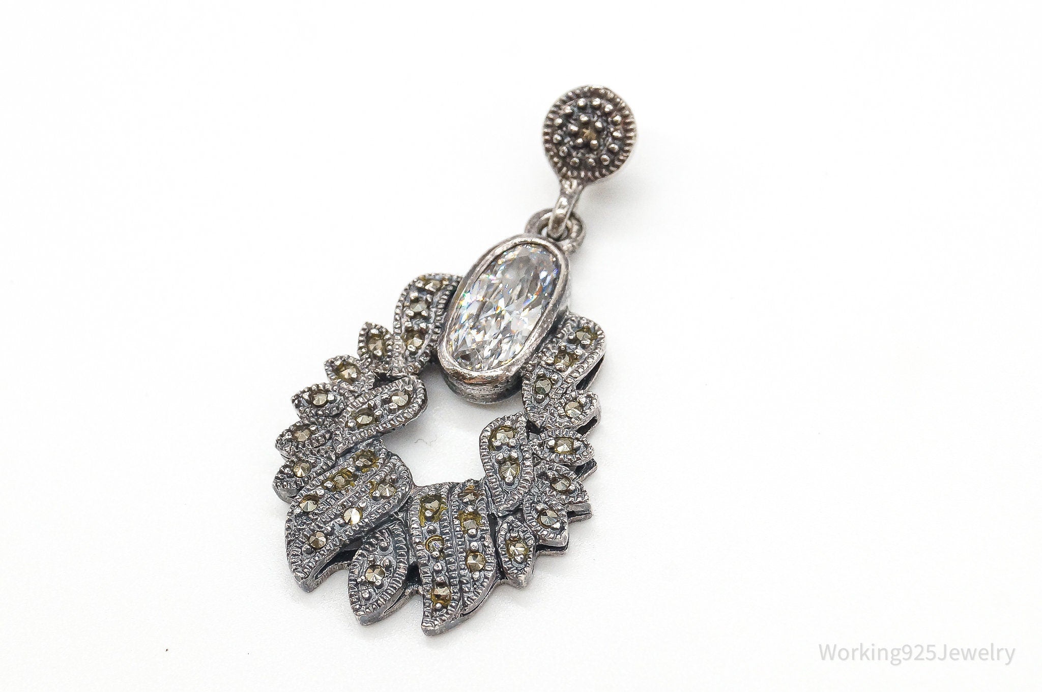 Vintage Marcasite Art Deco Cubic Zirconia Sterling Silver Pendant | Jewelry > Necklaces > Pendants | Wiccan Center