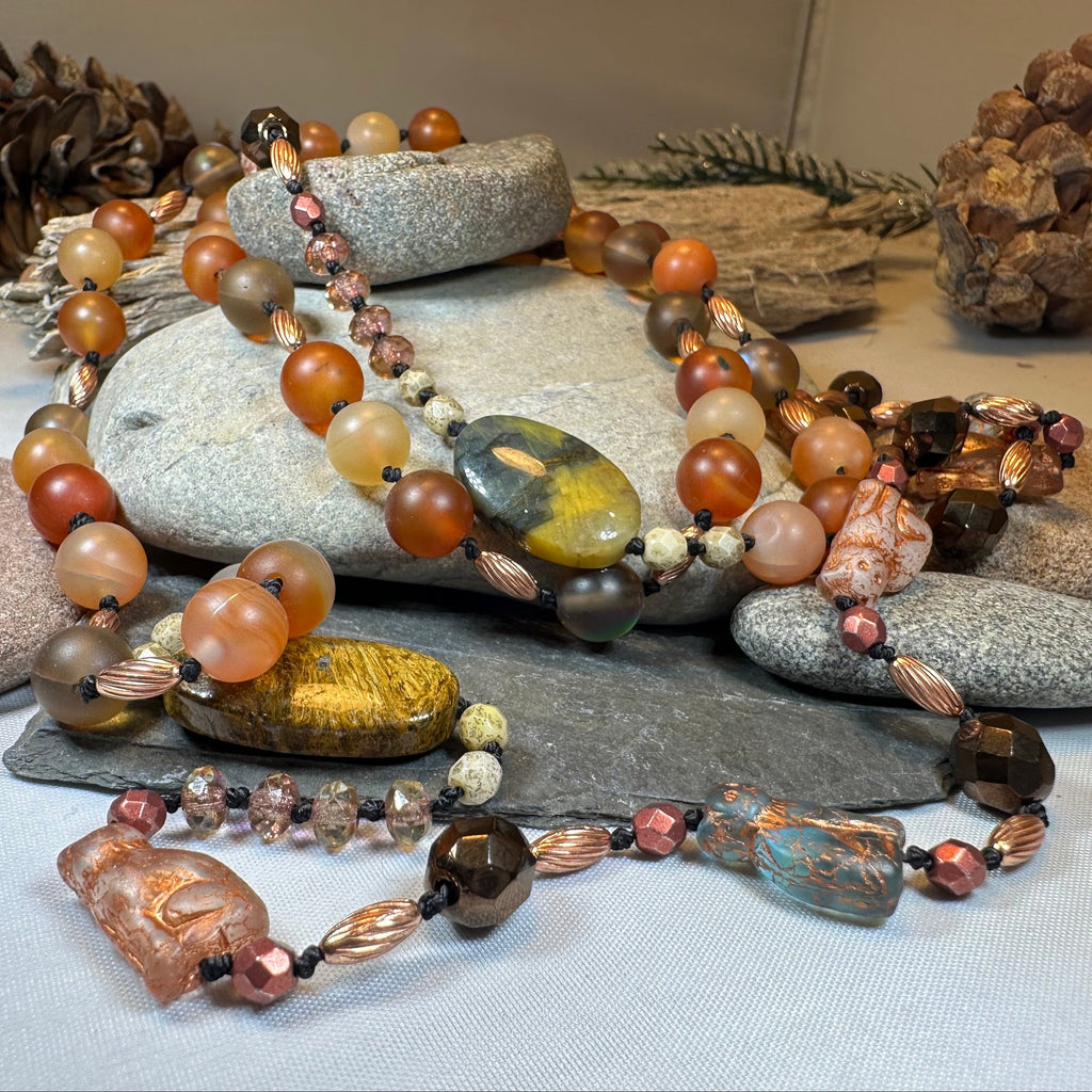 Copper Autumn Cat Long Necklace | Necklet | Wiccan Center