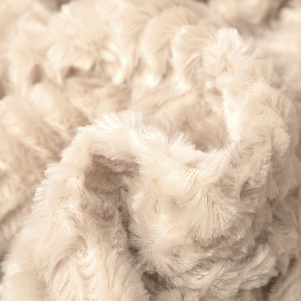 DaDalogy Bedding Champagne Ivory Faux Fur Throw Blanket - Dreamy Gold Geometric Embossed Sherpa Backside - Super Soft Warm Cozy Plush Fluffy | Throw Blankets | Wiccan Center