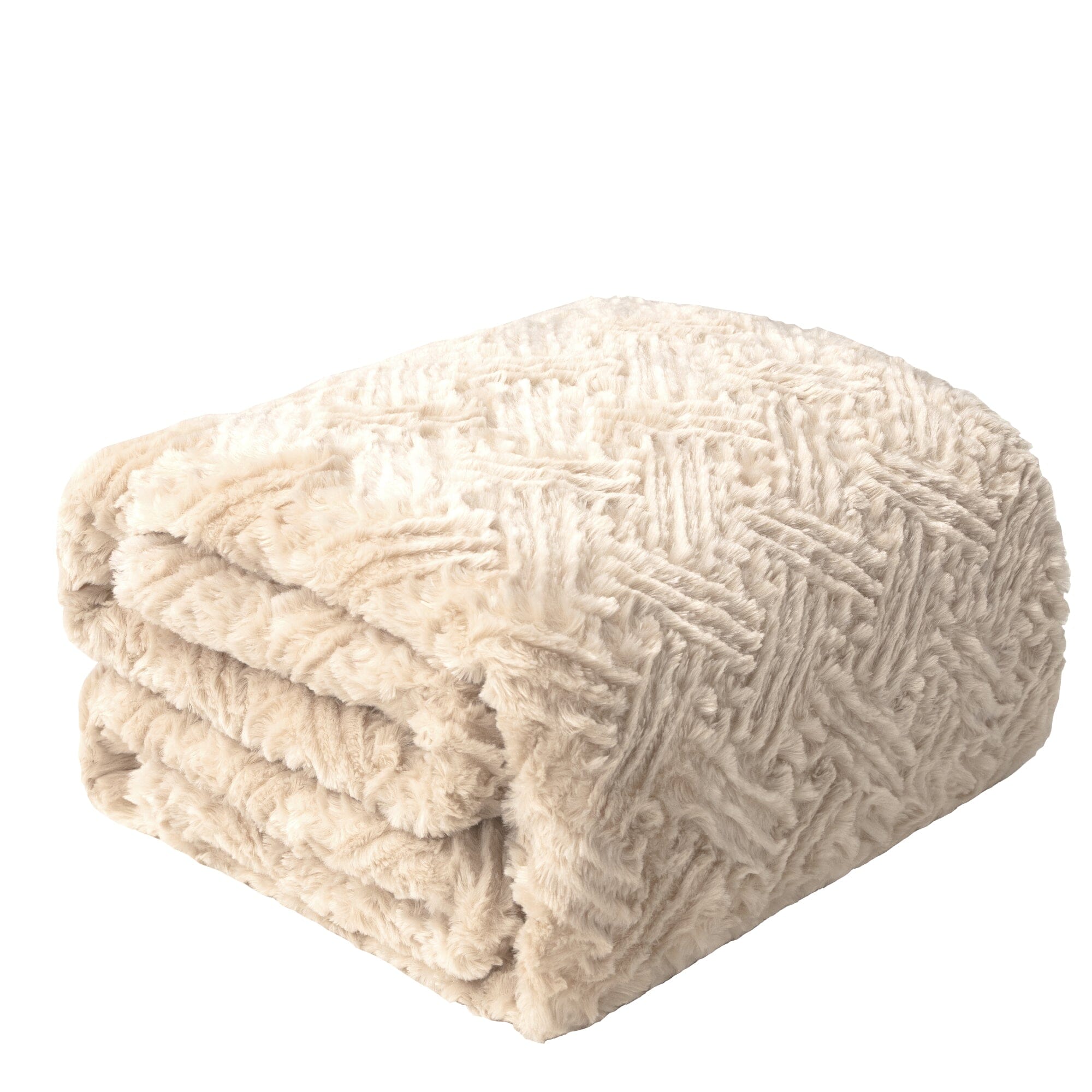 DaDalogy Bedding Champagne Ivory Faux Fur Throw Blanket - Dreamy Gold Geometric Embossed Sherpa Backside - Super Soft Warm Cozy Plush Fluffy | Throw Blankets | Wiccan Center
