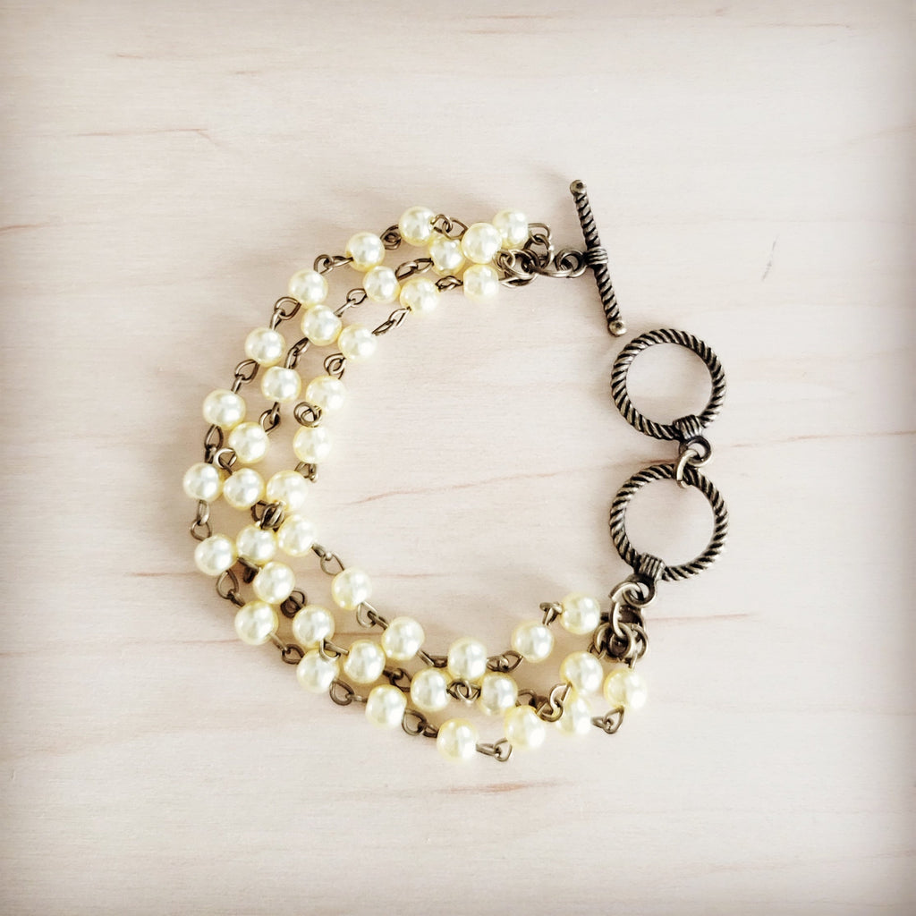 Champagne Pearl Triple Strand Beaded Bracelet 812a | Bracelet | Wiccan Center