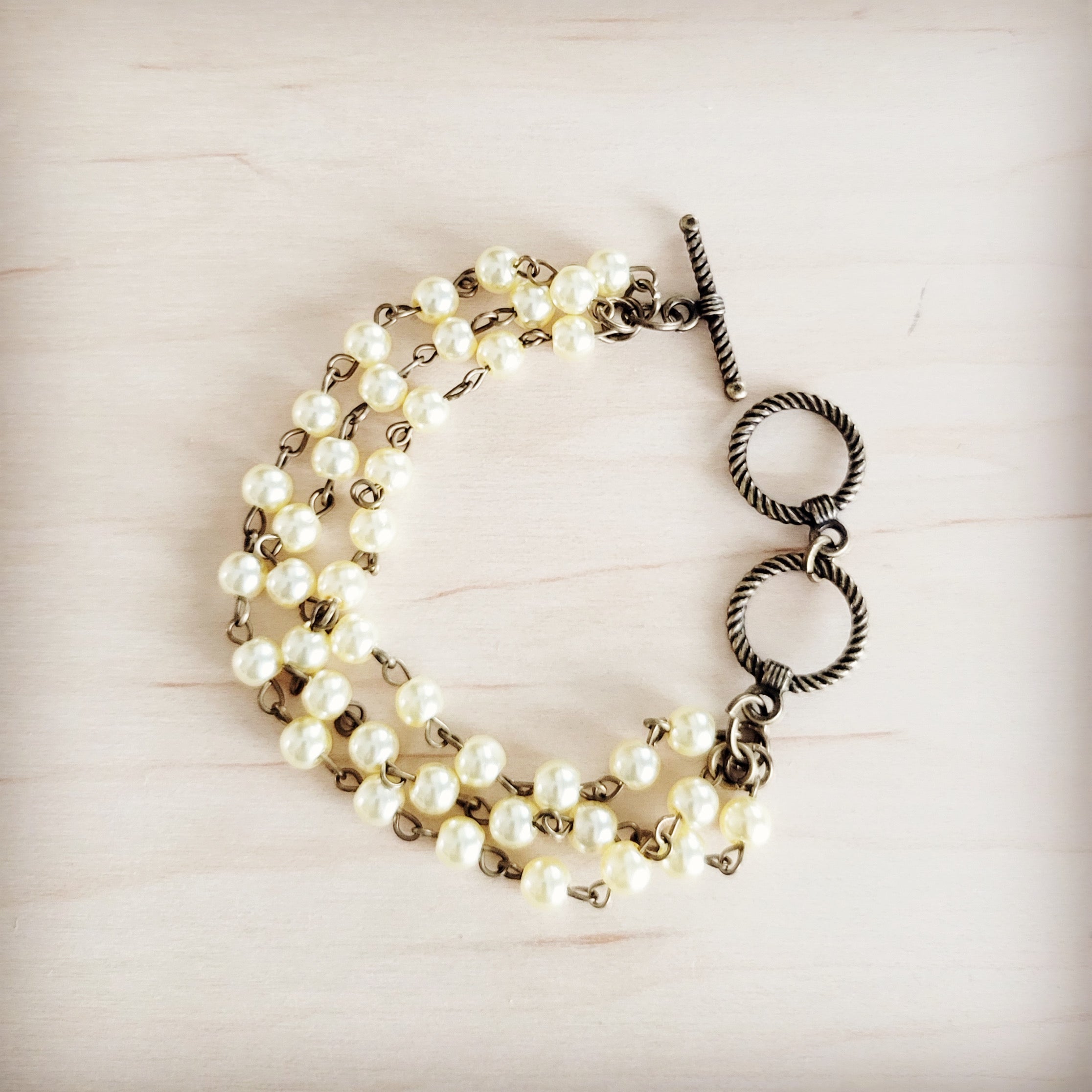 Champagne Pearl Triple Strand Beaded Bracelet 812a | Bracelet | Wiccan Center