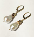Baroque Pearl Rhinestone Drop Leverback Earrings