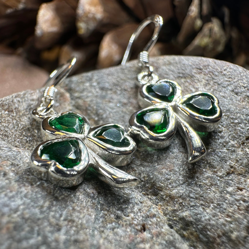 Sparkle Emerald Irish Shamrock Earrings in Sterling Silver | Dangle Earrings | Wiccan Center