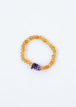 Raw Honey Baltic Amber + Raw Amethyst || Adult Bracelet | Bracelet | Wiccan Center