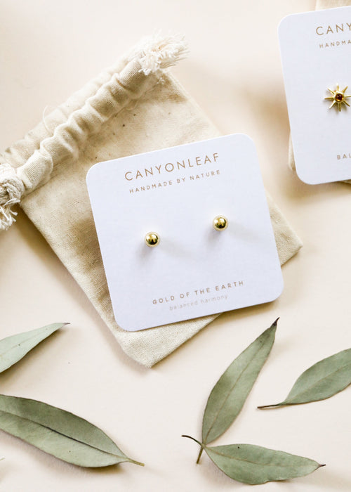 18K Gold Vermeil Ball Earrings || 6mm || Everyday + Simple Stud | Earring | Wiccan Center
