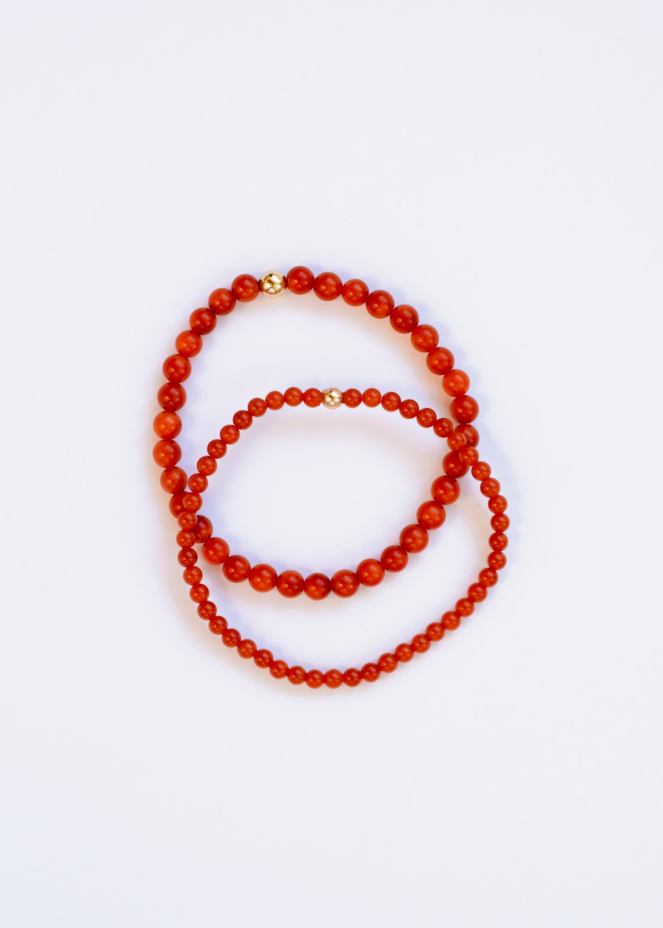 Vintage Collection of Red Coral + 14k Gold Filled || Beaded Bracelet | | Wiccan Center