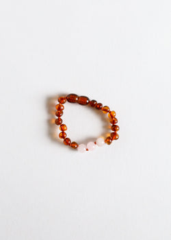 Polished Cognac Baltic Amber + Rose Quartz || Anklet or Bracelet | Bracelet | Wiccan Center