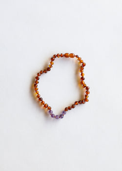 Polished Cognac Baltic Amber + Amethyst || Necklace | Necklace | Wiccan Center
