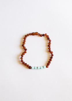 Raw Cognac Baltic Amber + Amazonite || Necklace | Necklace | Wiccan Center