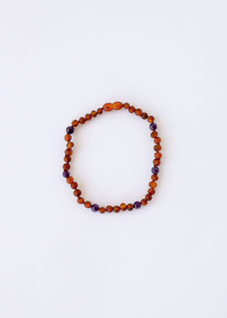 Raw Cognac Baltic Amber + Amethyst || Halo Necklace || | Necklace | Wiccan Center