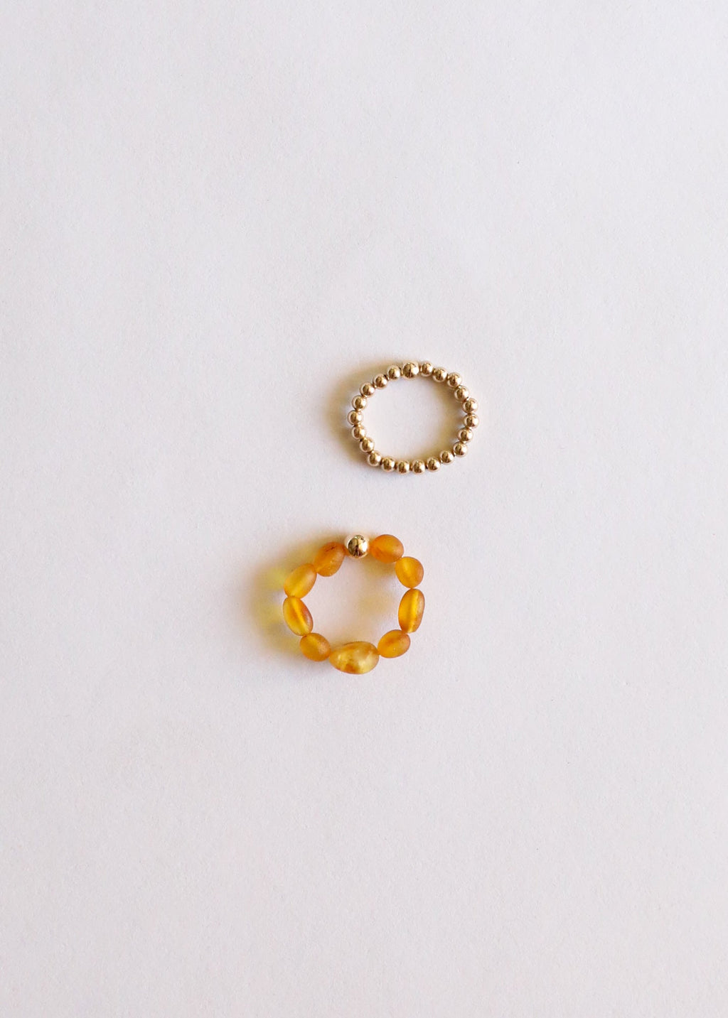 Raw Honey Baltic Amber + 14K Gold Filled || Beaded Ring Stack