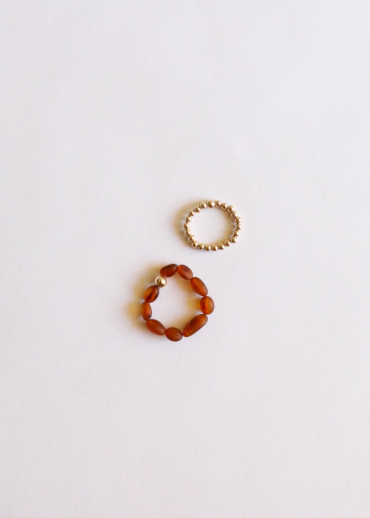 Raw Cognac Baltic Amber + 14K Gold Filled Beaded Ring Stack | Ring | Wiccan Center