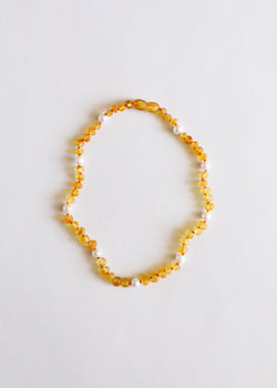 Raw Honey Baltic Amber + Pearl Halo || Necklace | Necklace | Wiccan Center