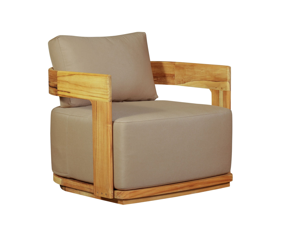 Eclipse Outdoor solid Teak Wood Sofa Set - light brown fabric | outdoor living room set | Wiccan Center