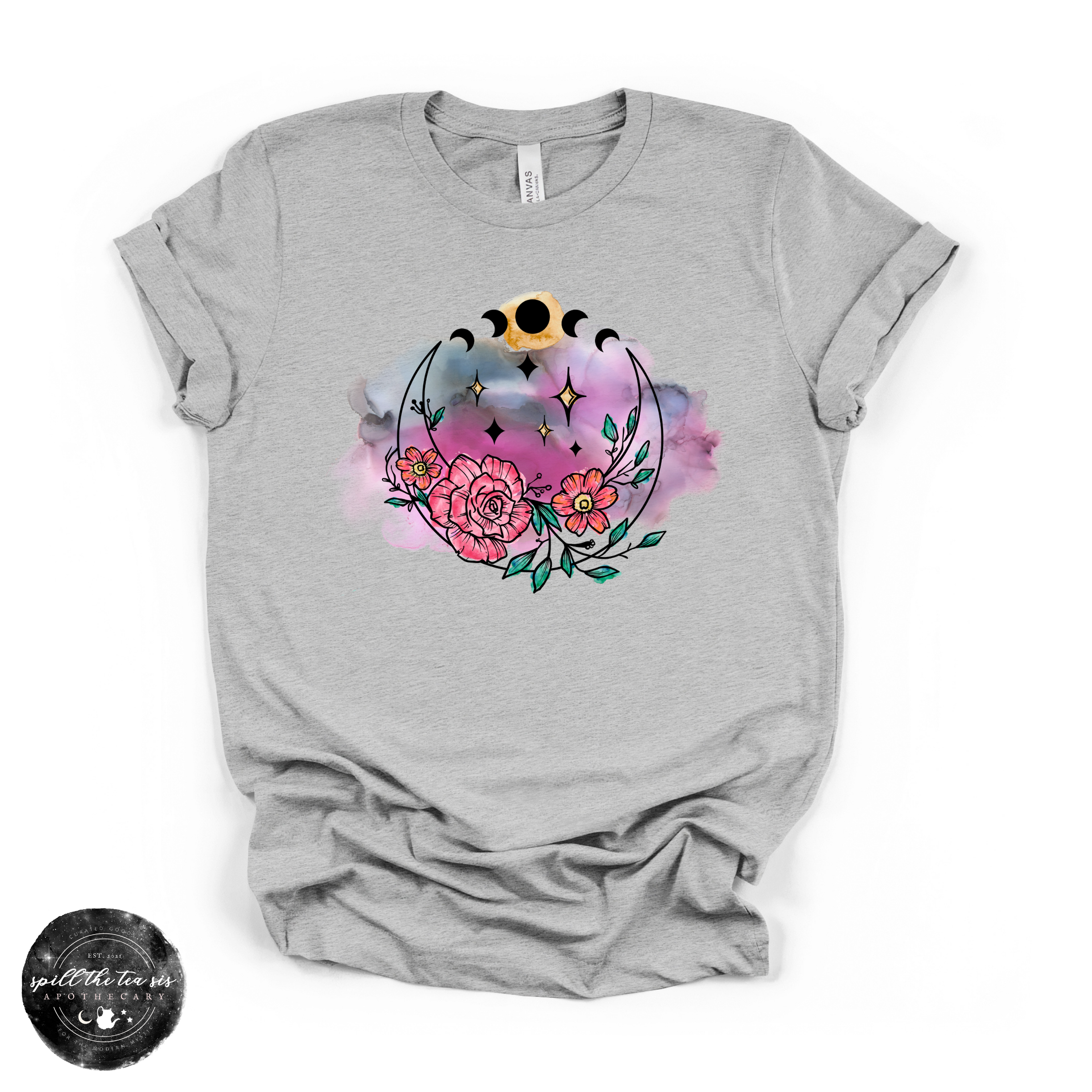 Flowering Full Moon Tee | Floral Celestial Graphic T-Shirt | | Wiccan Center